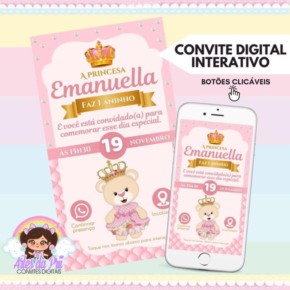 Convite Digital Interativo Ursinha Princesa