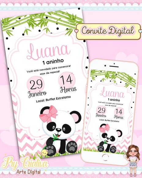 Convite Digital Panda Rosa