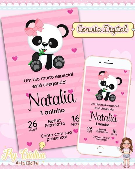 Convite Digital Panda Rosa