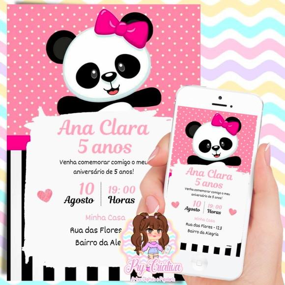 Convite Digital Panda Rosa