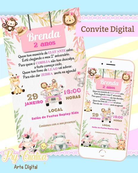 Convite Digital Safari Baby Rosa