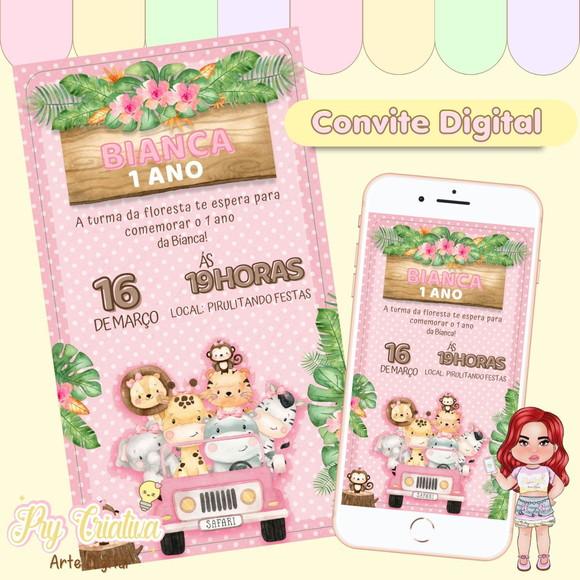 Convite Digital Safari Rosa
