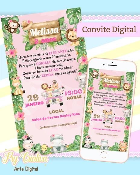 Convite Digital Safari Baby Rosa