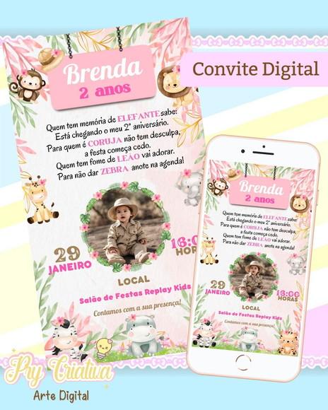 Convite Digital Safari Rosa com Foto
