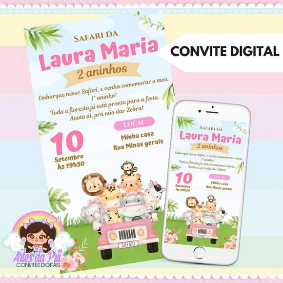 Convite Digital Safari Rosa