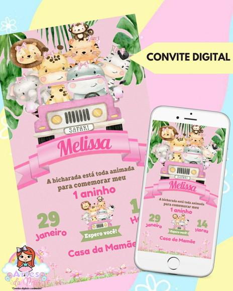 Convite Digital Safari Rosa