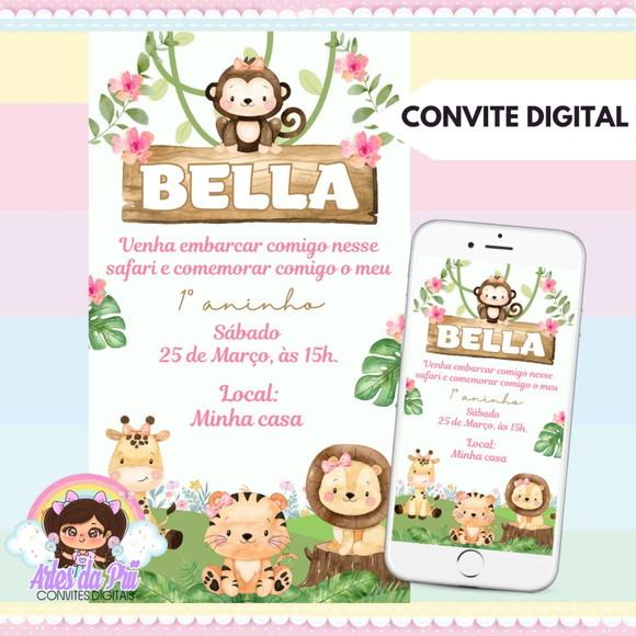 Convite Digital Safari Rosa