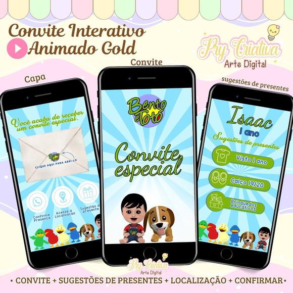 Convite Interativo Animado Gold Bento e Totó