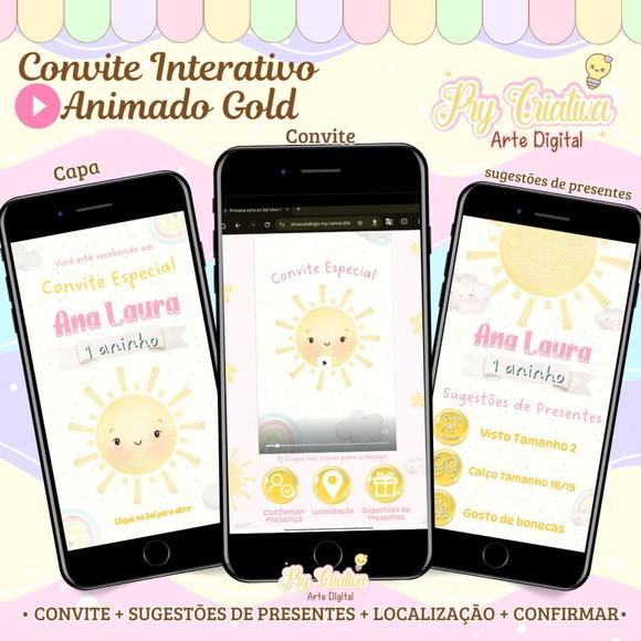 Convite Interativo Animado Gold Primeira Volta ao Sol