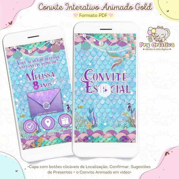 Convite Interativo Animado Gold Sereia