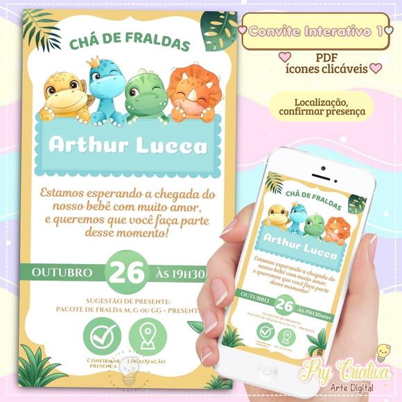 Convite Interativo Dinossauro Baby Chá de Bebê