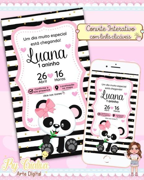 Convite Interativo Panda Rosa