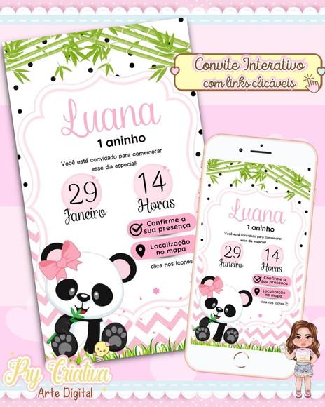 Convite Interativo Panda Rosa