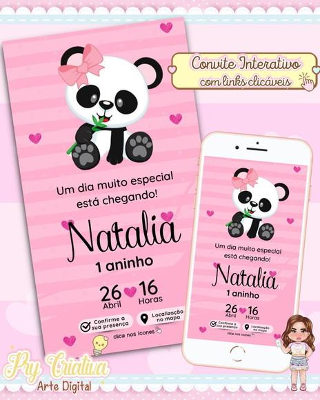 Convite Interativo Panda Rosa