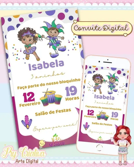 Convite Aniversário Carnaval - Digital
