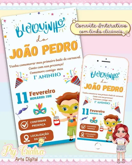 Convite Aniversário Carnaval - Digital Interativo