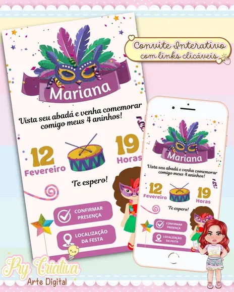 Convite Aniversário Carnaval - Digital Interativo