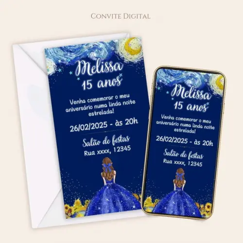 Convite Digital 15 Anos Noite Estrelada Van Gogh