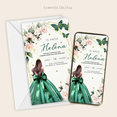 Convite Digital 15 Anos Verde Debutante