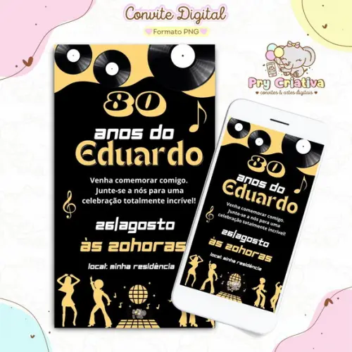 Convite Digital Adulto Flashback Anos 60,70,80,90