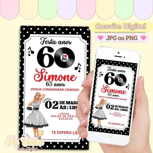 Convite Digital Adulto Flashback Anos 60