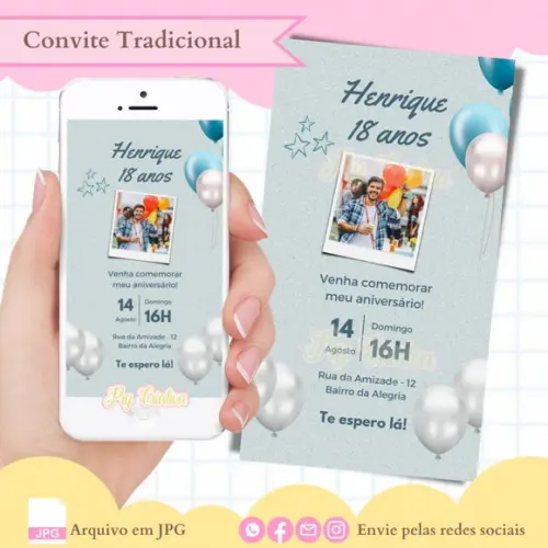 Convite Digital Adulto Masculino 18 Anos