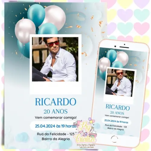 Convite Digital Adulto Masculino 20 Anos