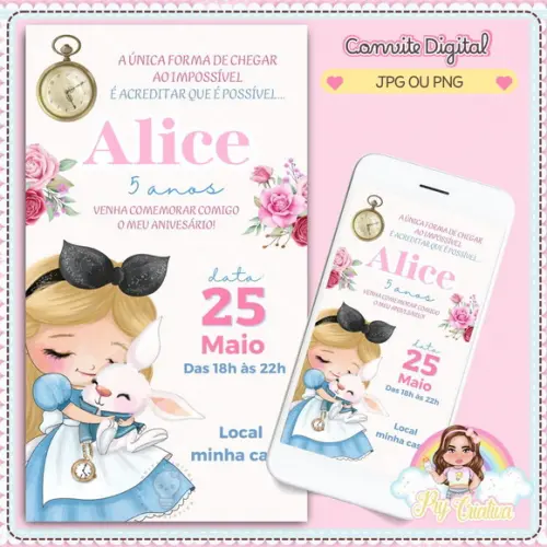 Convite Digital Alice no País das Maravilhas
