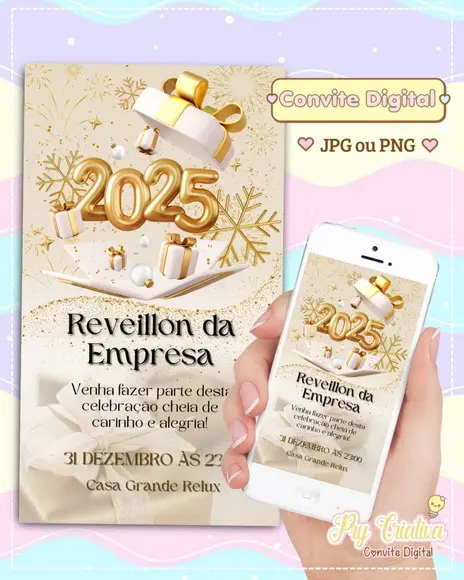 Convite Digital Ano Novo 2025 Réveillon