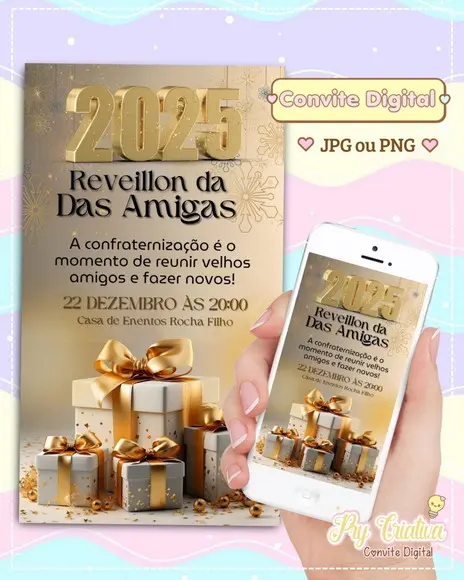 Convite Digital Ano Novo 2025 Réveillon