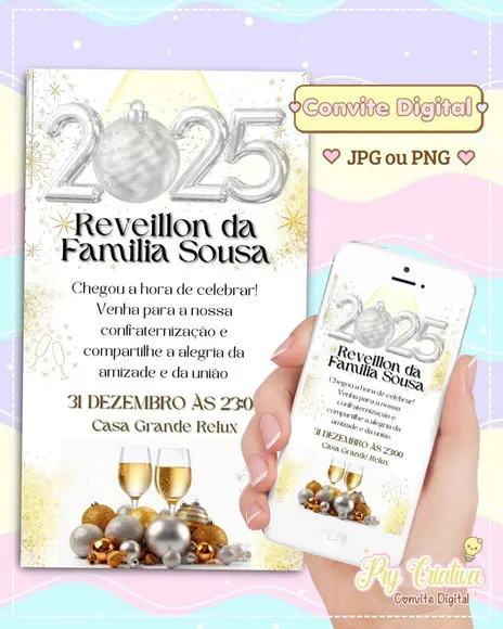 Convite Digital Ano Novo 2025 Réveillon