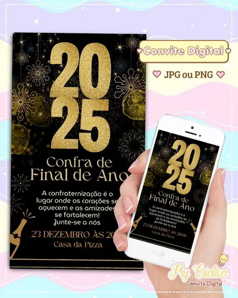 Convite Digital Ano Novo 2025 Réveillon