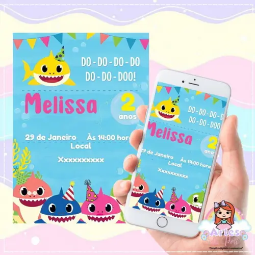 Convite Digital Baby Shark Menina