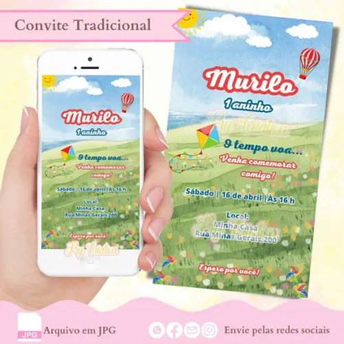 Convite Digital Balão e Pipa