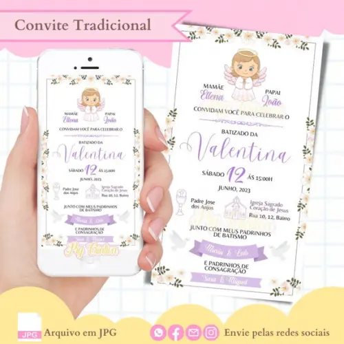 Convite Digital Batizado Menina