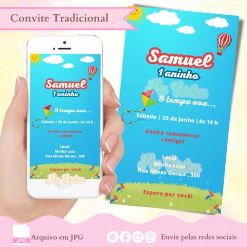 Convite Digital Balão e Pipa
