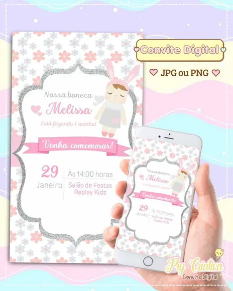 Convite Digital Boneca Metoo Doll
