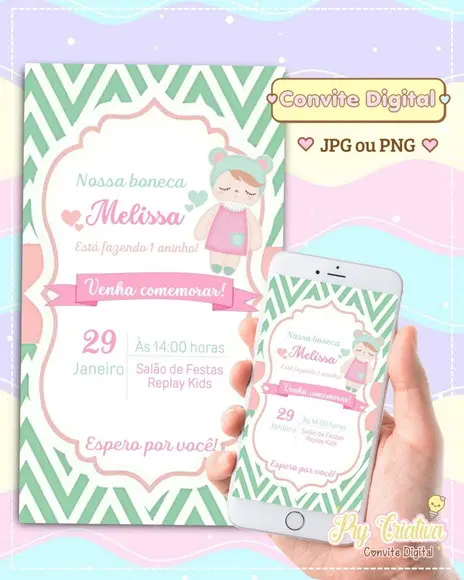 Convite Digital Boneca Metoo Doll