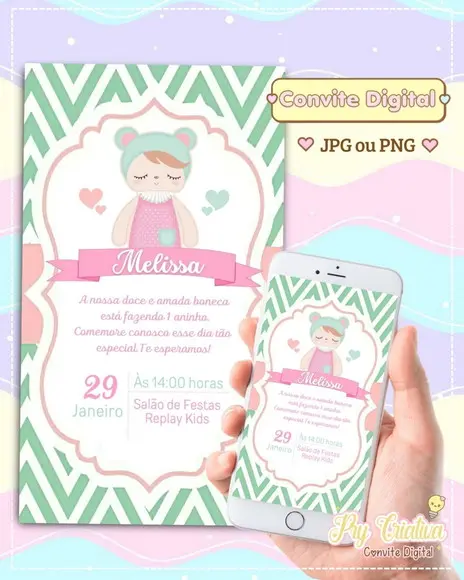 Convite Digital Boneca Metoo Doll