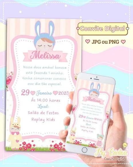 Convite Digital Boneca Metoo Doll