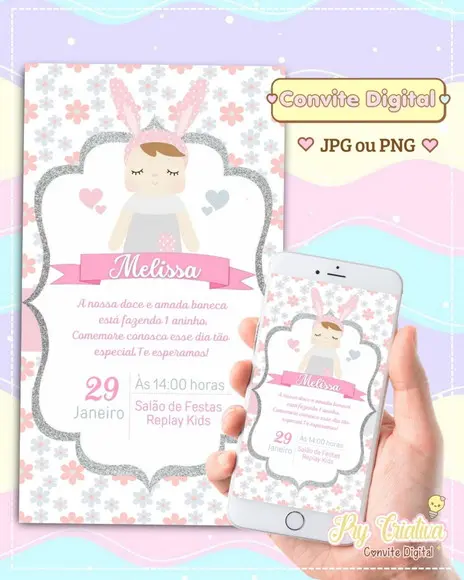 Convite Digital Boneca Metoo Doll