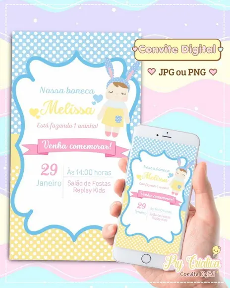 Convite Digital Boneca Metoo Doll