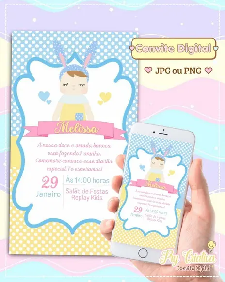 Convite Digital Boneca Metoo Doll