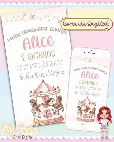 Convite Digital Carrossel Menina