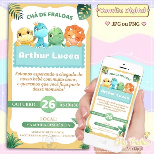 Convite Digital Chá de Bebê Dinossauro Baby