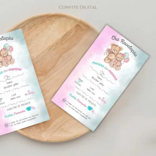 Convite Digital Chá Revelação Ursinhos
