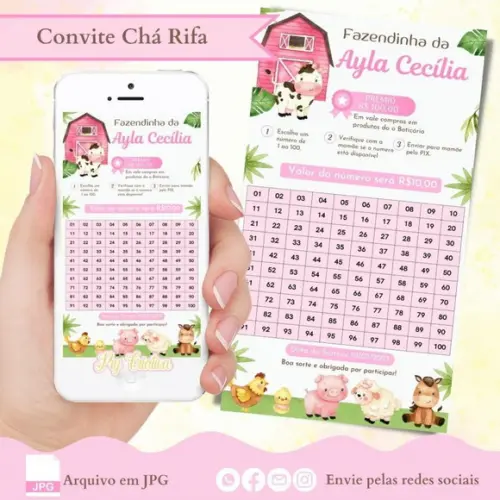 Convite Digital Chá Rifa Fazendinha Menina
