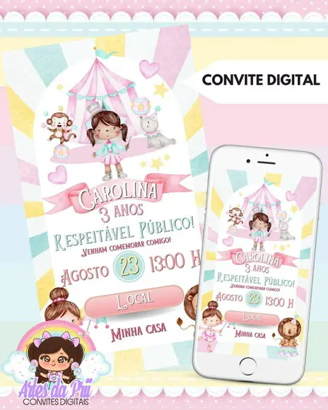 Convite Digital Circo Rosa
