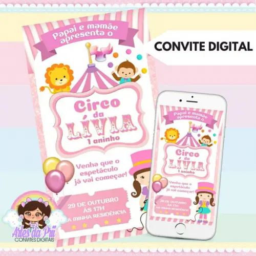 Convite Digital Circo Rosa