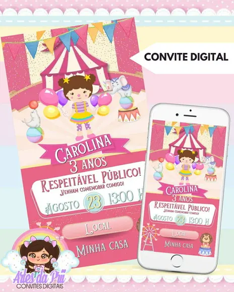 Convite Digital Circo Rosa